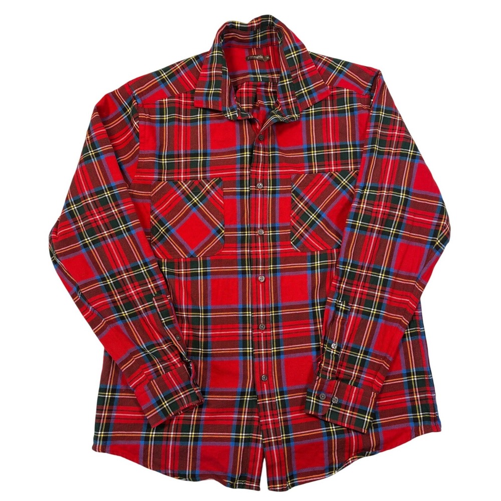 J. McLaughlin Mens Red Tartan Plaid Cotton Button Down Shirt Size M Pocket